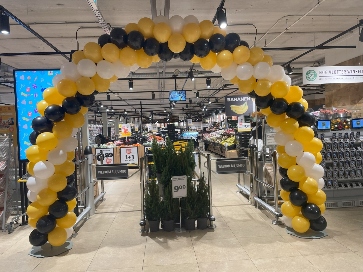 Verlengde V Ballonnenboog. Kleurverloop naar het midden toe in een V vorm. De ballonnenbogen zijn standaard 6 meter lang en per meter te verlengen.
